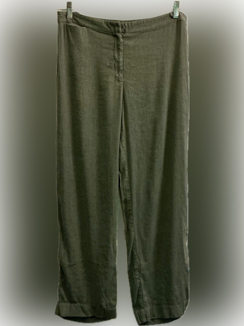 Eileen Fisher Sage Green Linen Wide Leg Pants Medium Relaxed Fit